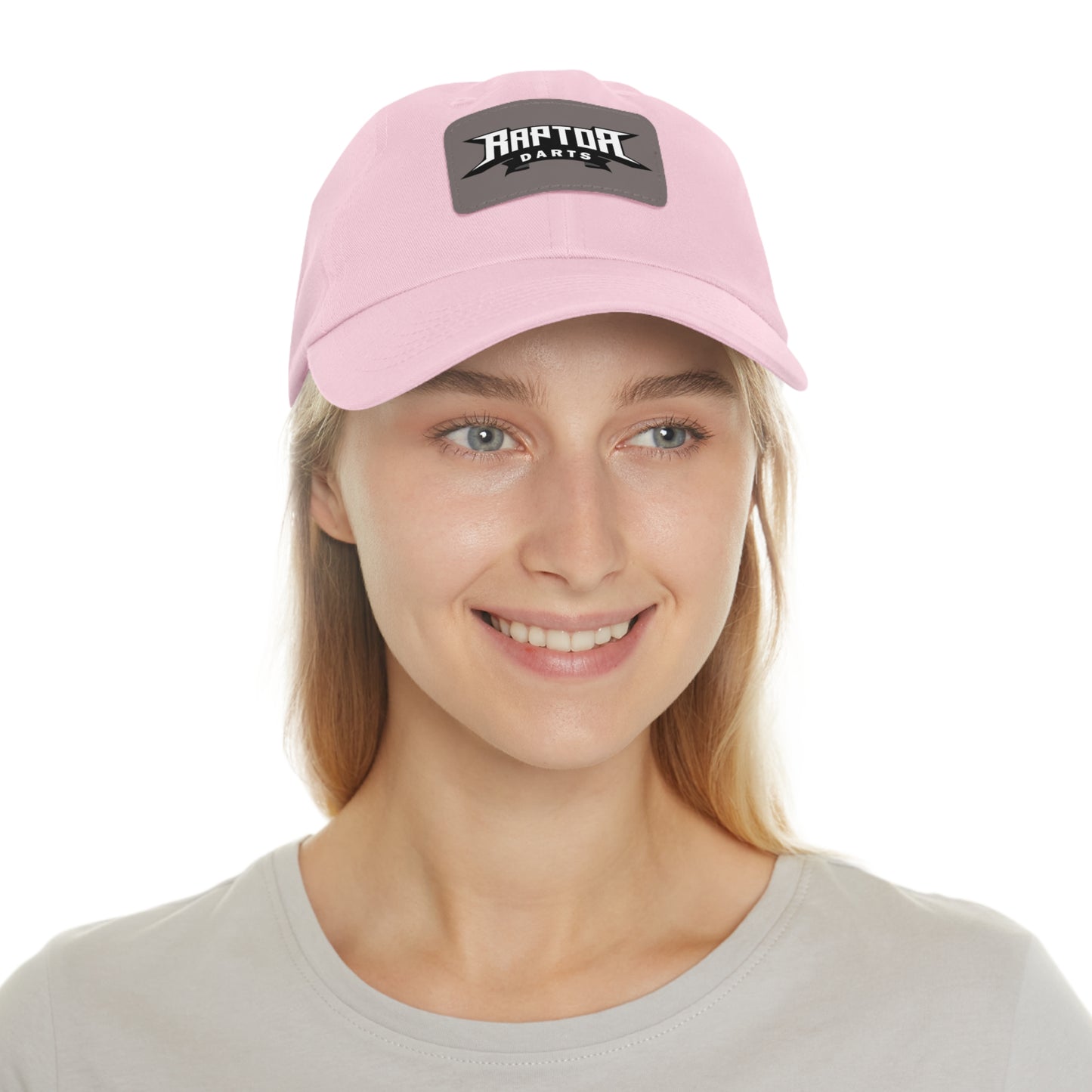Stylish Dad Hat with Leather Patch Raptor Logo, Casual Headwear, Perfect for Darts Fans, Outdoor Activities, Everyday Wear