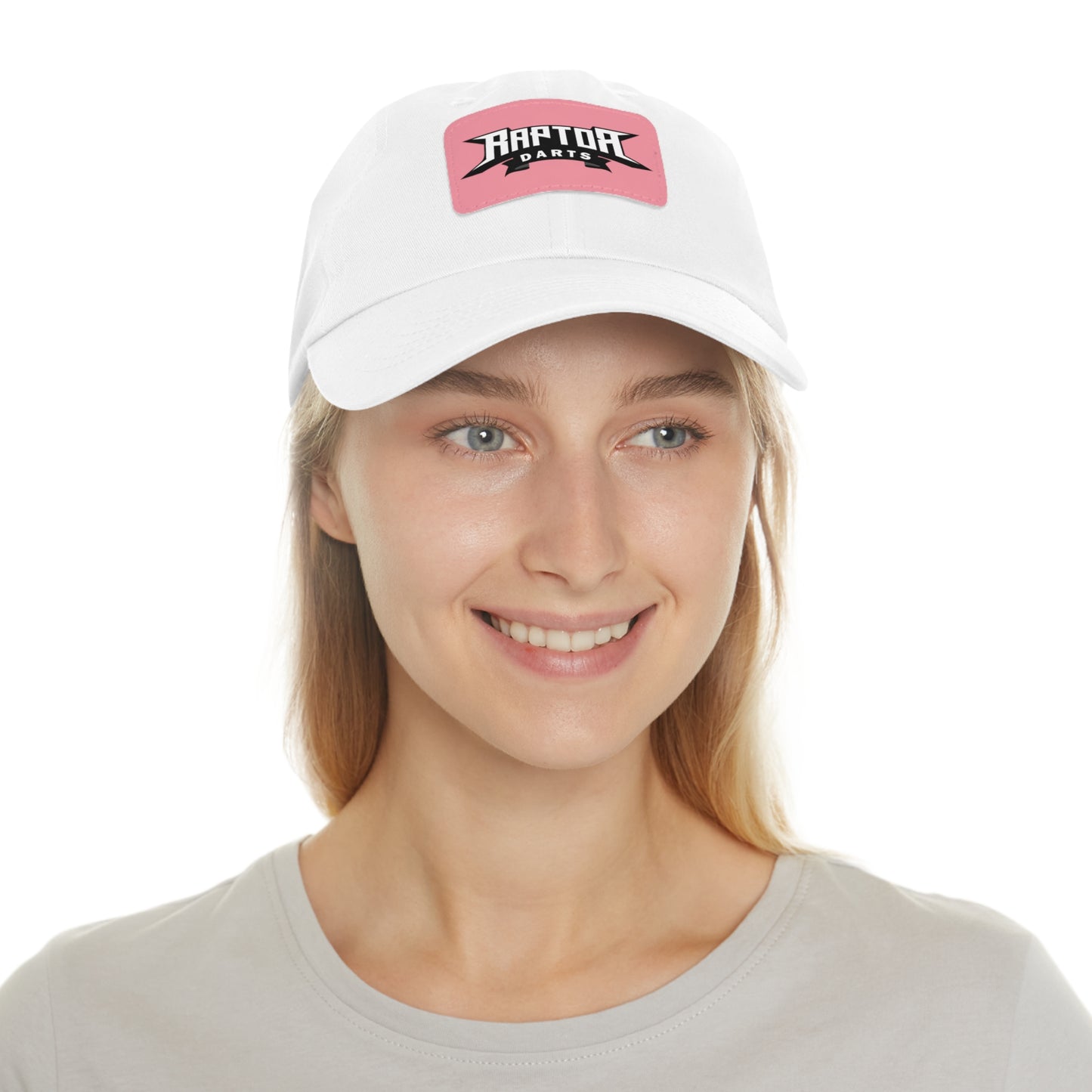 Stylish Dad Hat with Leather Patch Raptor Logo, Casual Headwear, Perfect for Darts Fans, Outdoor Activities, Everyday Wear