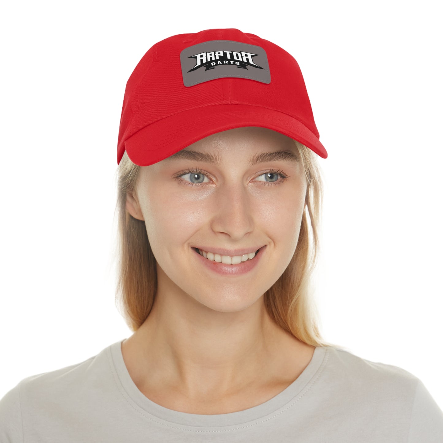 Stylish Dad Hat with Leather Patch Raptor Logo, Casual Headwear, Perfect for Darts Fans, Outdoor Activities, Everyday Wear