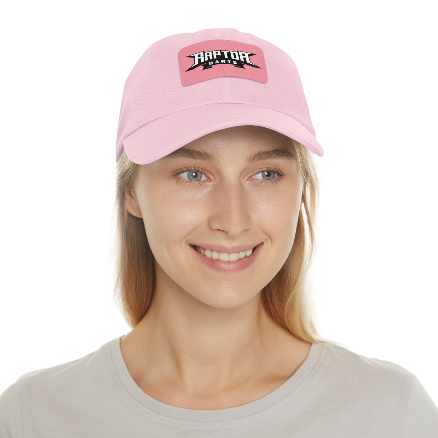 Stylish Dad Hat with Leather Patch Raptor Logo, Casual Headwear, Perfect for Darts Fans, Outdoor Activities, Everyday Wear