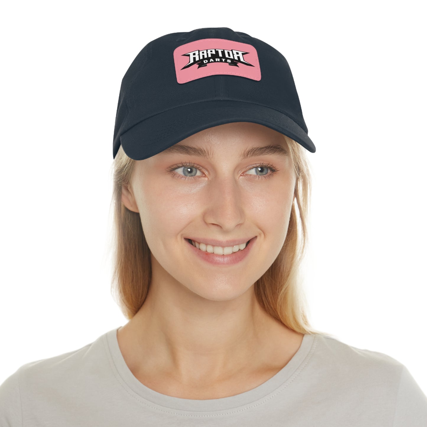 Stylish Dad Hat with Leather Patch Raptor Logo, Casual Headwear, Perfect for Darts Fans, Outdoor Activities, Everyday Wear