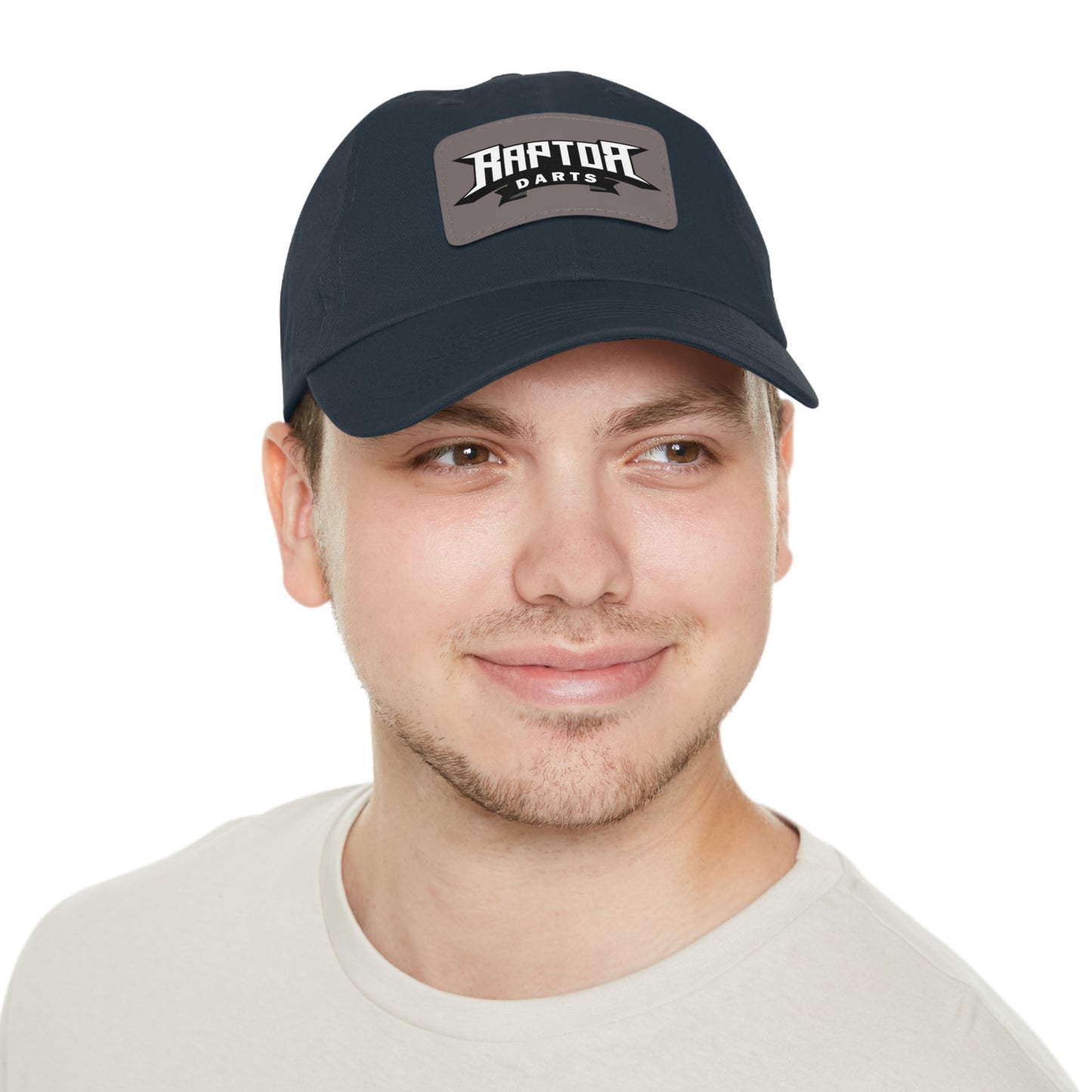 Stylish Dad Hat with Leather Patch Raptor Logo, Casual Headwear, Perfect for Darts Fans, Outdoor Activities, Everyday Wear