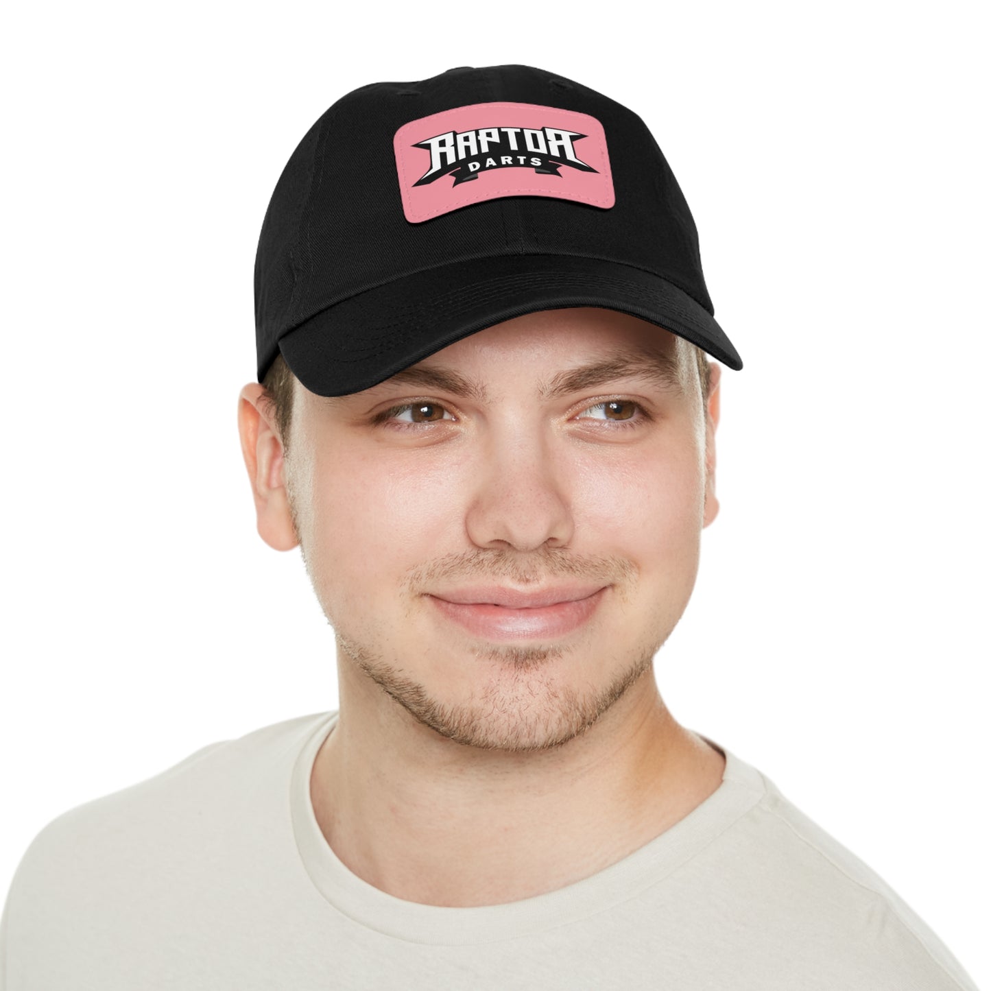 Stylish Dad Hat with Leather Patch Raptor Logo, Casual Headwear, Perfect for Darts Fans, Outdoor Activities, Everyday Wear