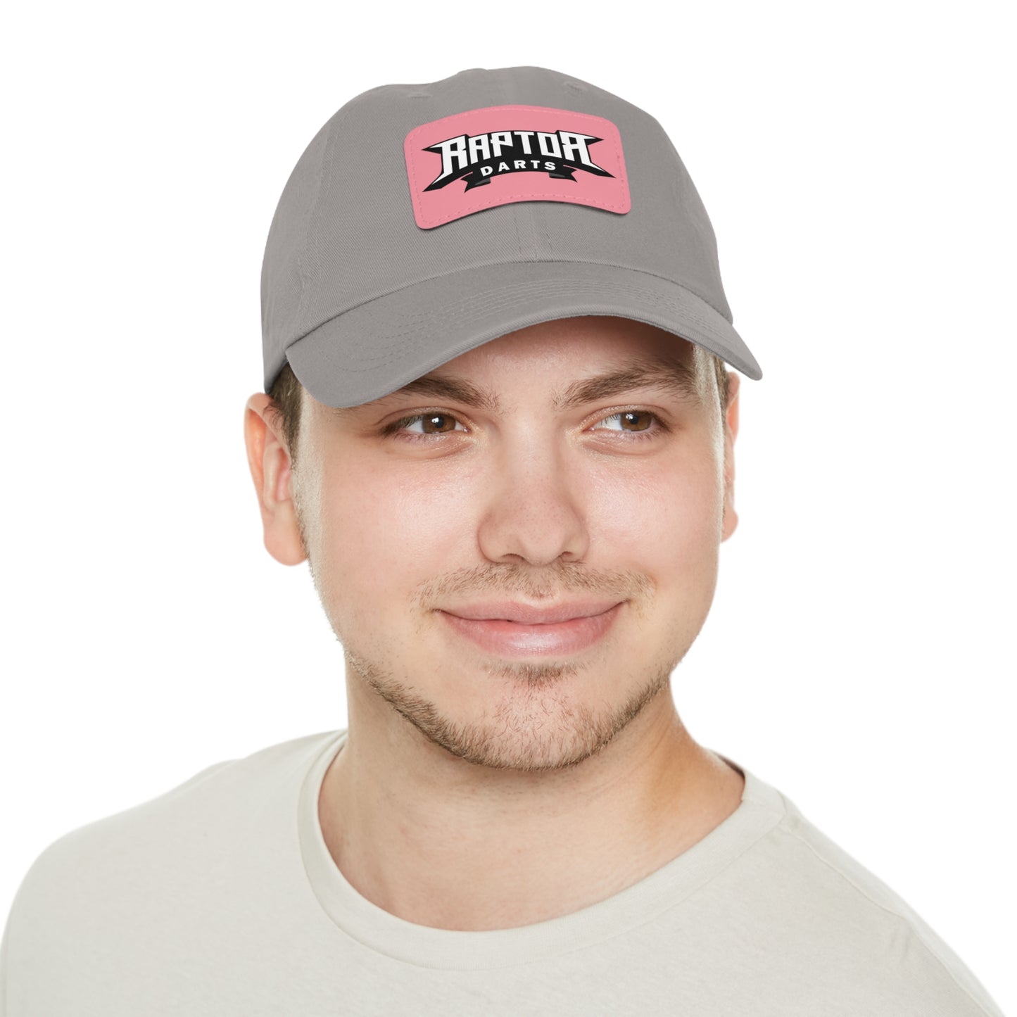Stylish Dad Hat with Leather Patch Raptor Logo, Casual Headwear, Perfect for Darts Fans, Outdoor Activities, Everyday Wear