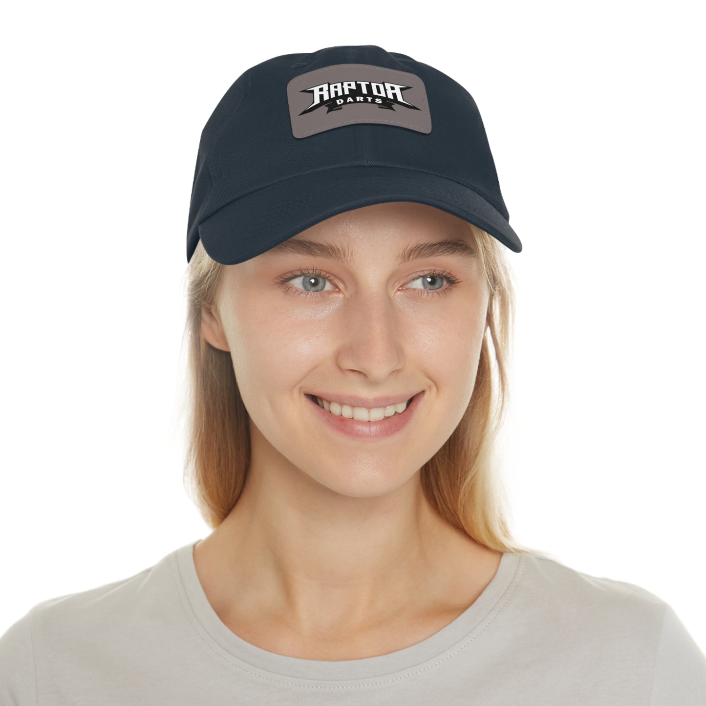 Stylish Dad Hat with Leather Patch Raptor Logo, Casual Headwear, Perfect for Darts Fans, Outdoor Activities, Everyday Wear