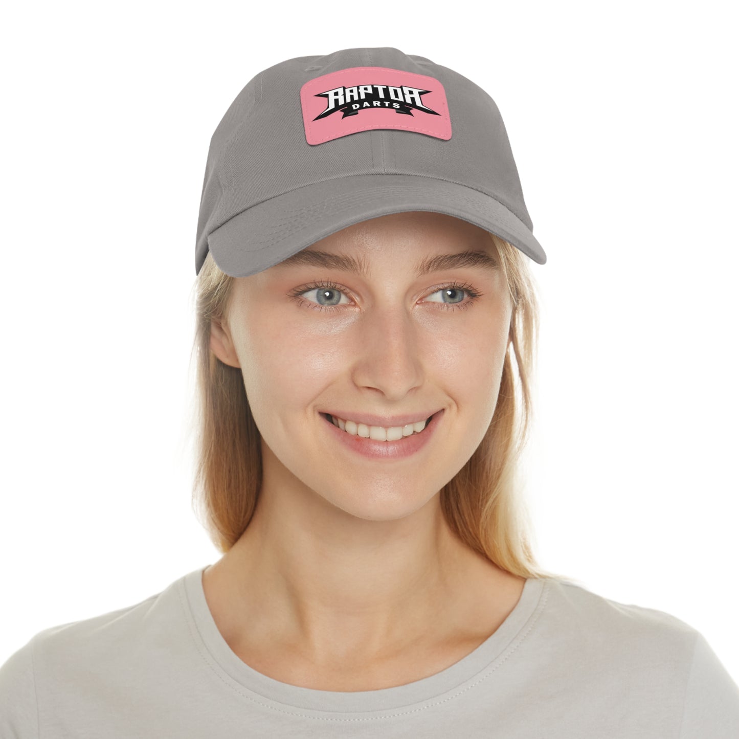 Stylish Dad Hat with Leather Patch Raptor Logo, Casual Headwear, Perfect for Darts Fans, Outdoor Activities, Everyday Wear