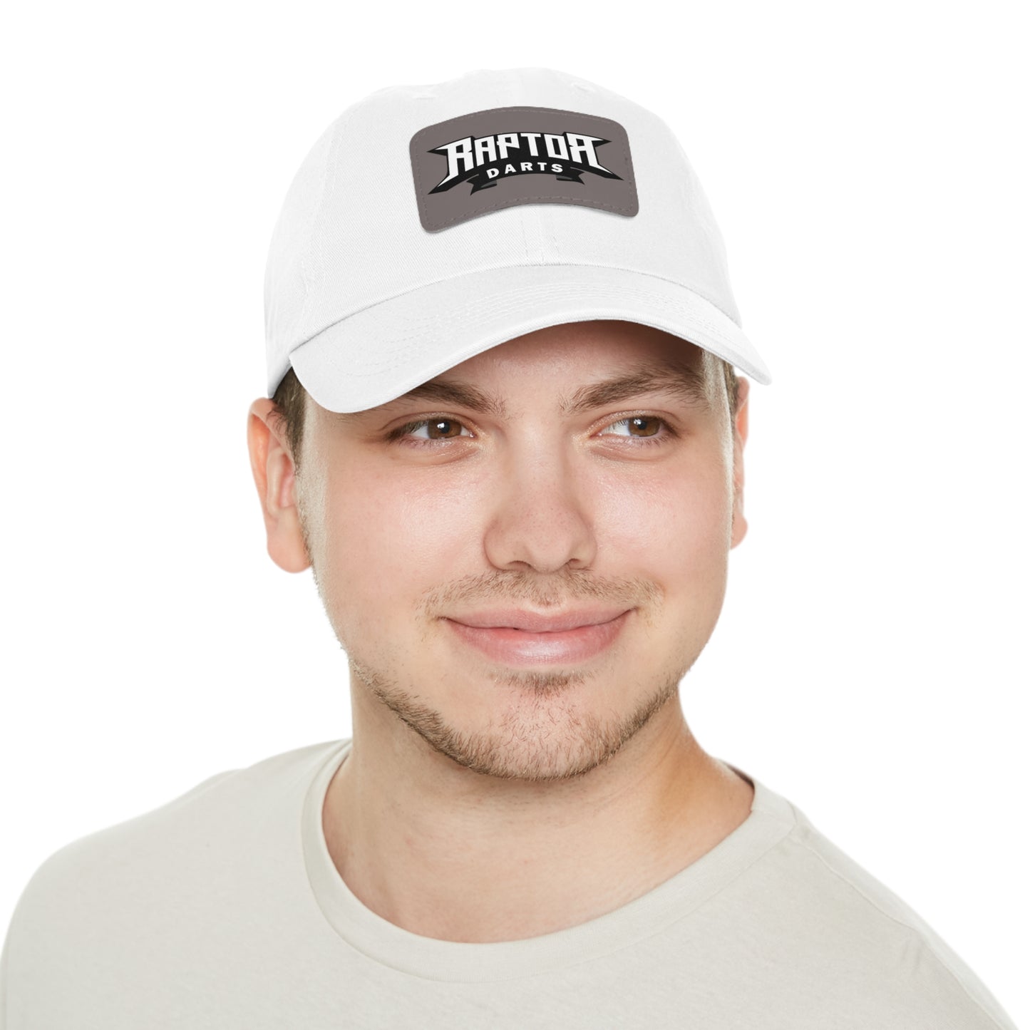 Stylish Dad Hat with Leather Patch Raptor Logo, Casual Headwear, Perfect for Darts Fans, Outdoor Activities, Everyday Wear