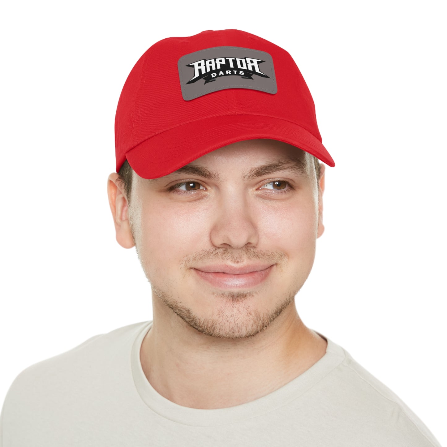 Stylish Dad Hat with Leather Patch Raptor Logo, Casual Headwear, Perfect for Darts Fans, Outdoor Activities, Everyday Wear