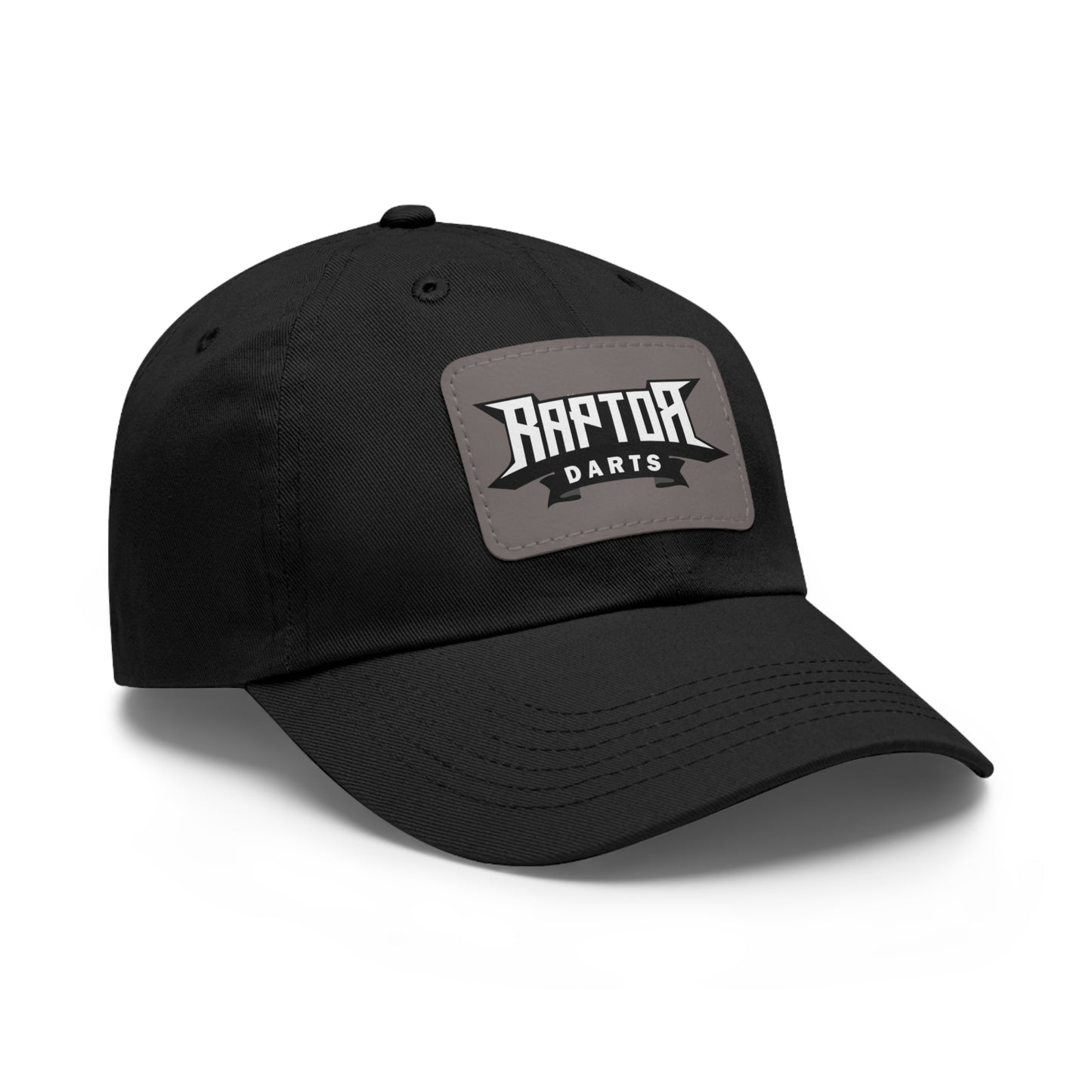 Stylish Dad Hat with Leather Patch Raptor Logo, Casual Headwear, Perfect for Darts Fans, Outdoor Activities, Everyday Wear