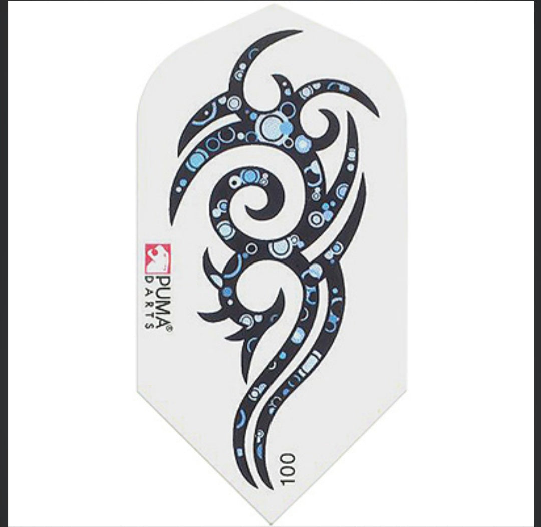 SHOT 100 DART FLIGHTS - SLIM WHITE BLUE BUBBLE DRAGON