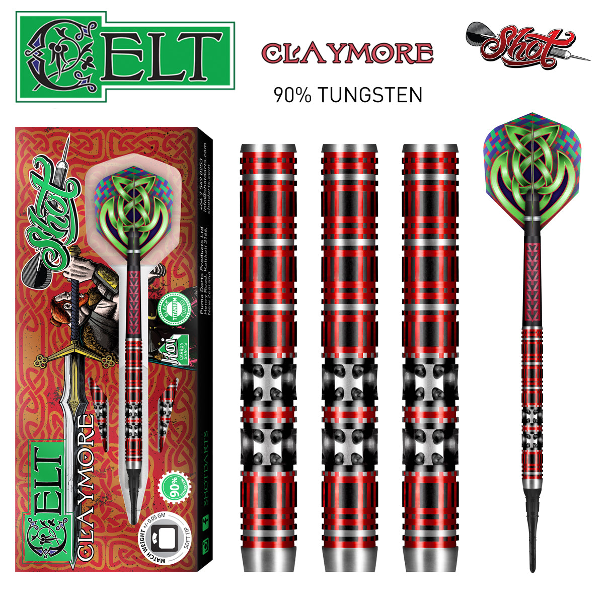 Celt Claymore Soft Tip Dart Set-90% Tungsten-18gm
