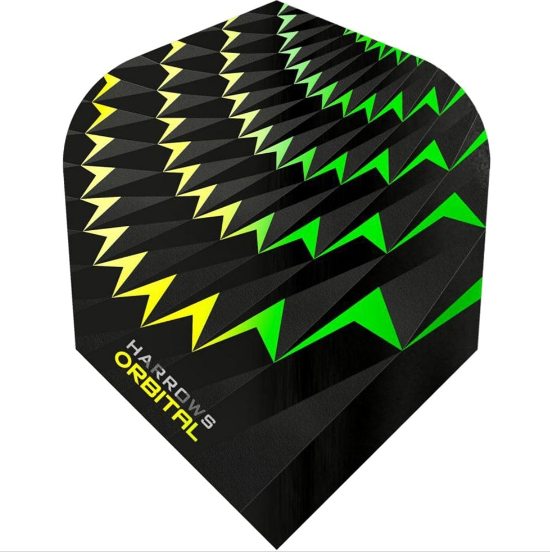HARROWS ORBITAL DART FLIGHTS - SHAPE GREEN & YELLOW