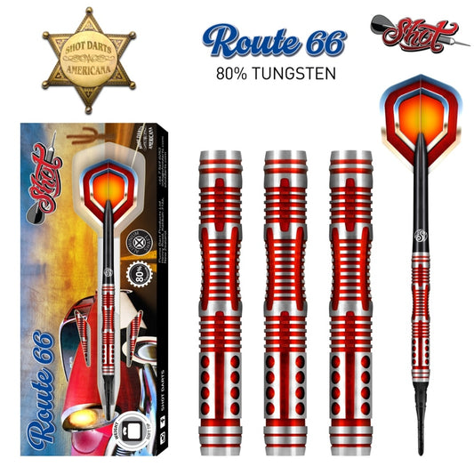 Shot Americana Route 66 Soft Tip Dart Set-80% Tungsten-18gm