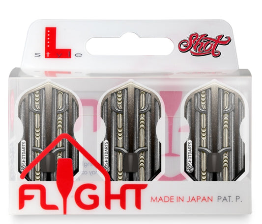 Shot L-Style L6 Slim Shape Dart Flights-Warrior Rutene Black