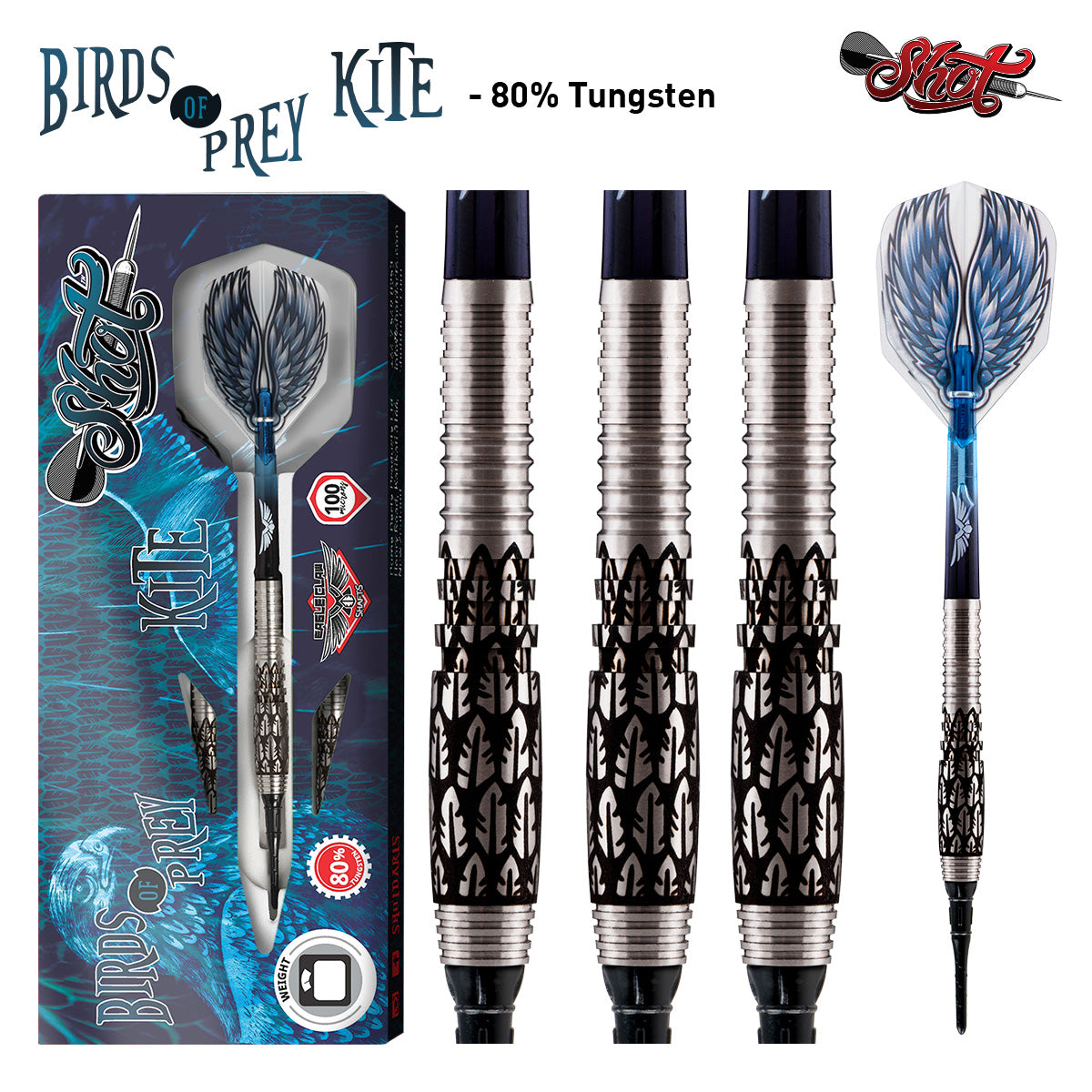Birds of Prey Kite Soft Tip Dart Set-80% Tungsten Barrels-