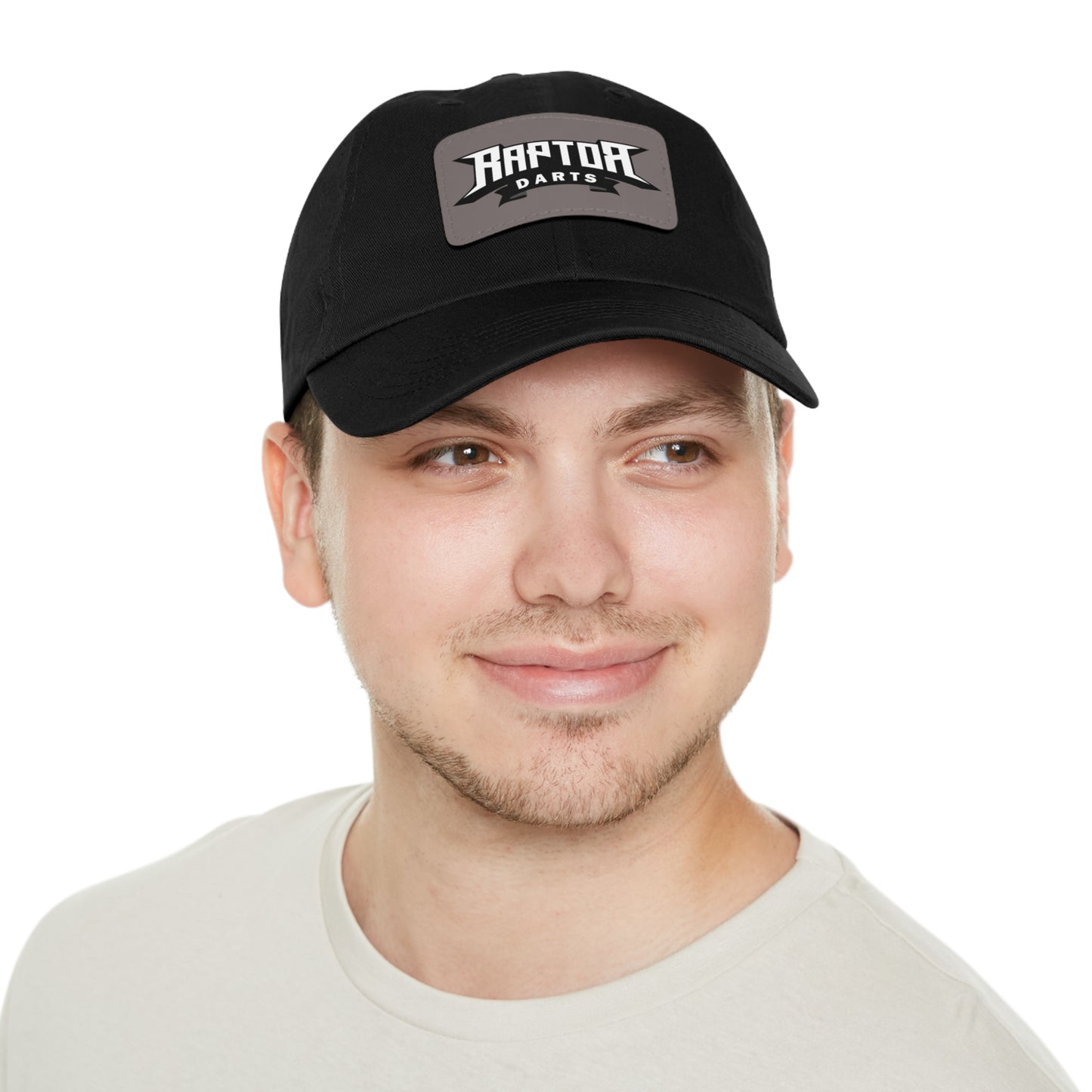 Stylish Dad Hat with Leather Patch Raptor Logo, Casual Headwear, Perfect for Darts Fans, Outdoor Activities, Everyday Wear