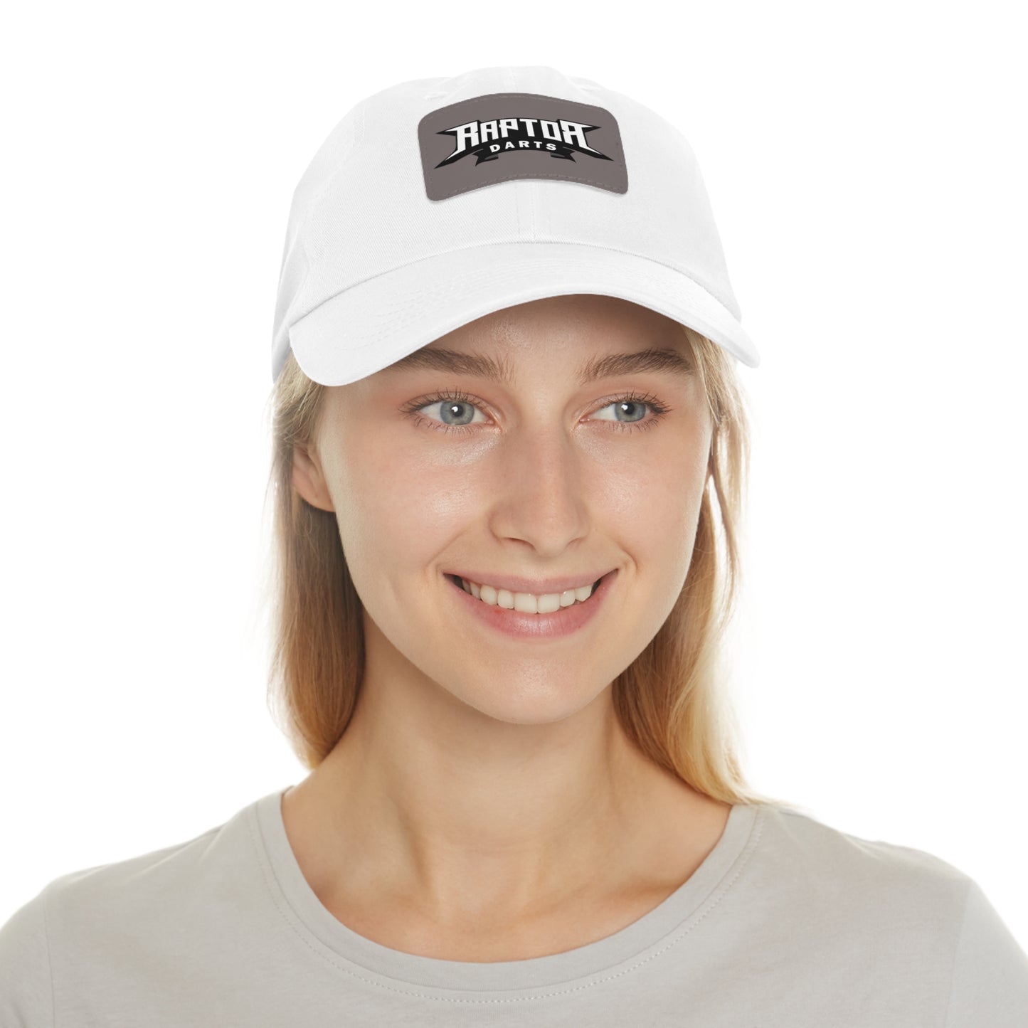 Stylish Dad Hat with Leather Patch Raptor Logo, Casual Headwear, Perfect for Darts Fans, Outdoor Activities, Everyday Wear