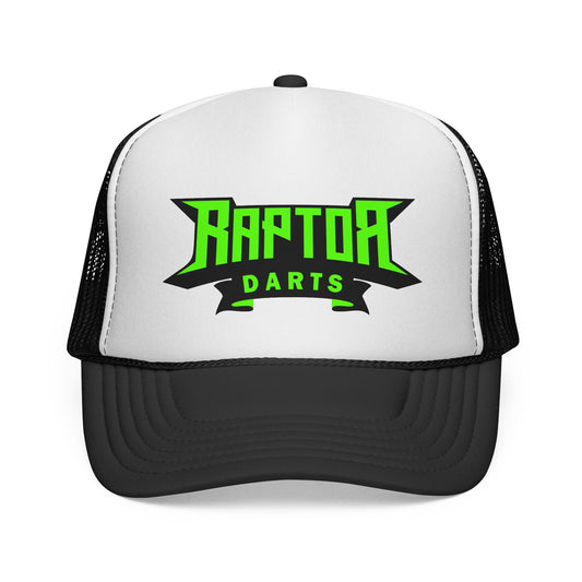 Raptor Darts Trucker Cap — Neon Green Logo Mesh Hat for Dart Players