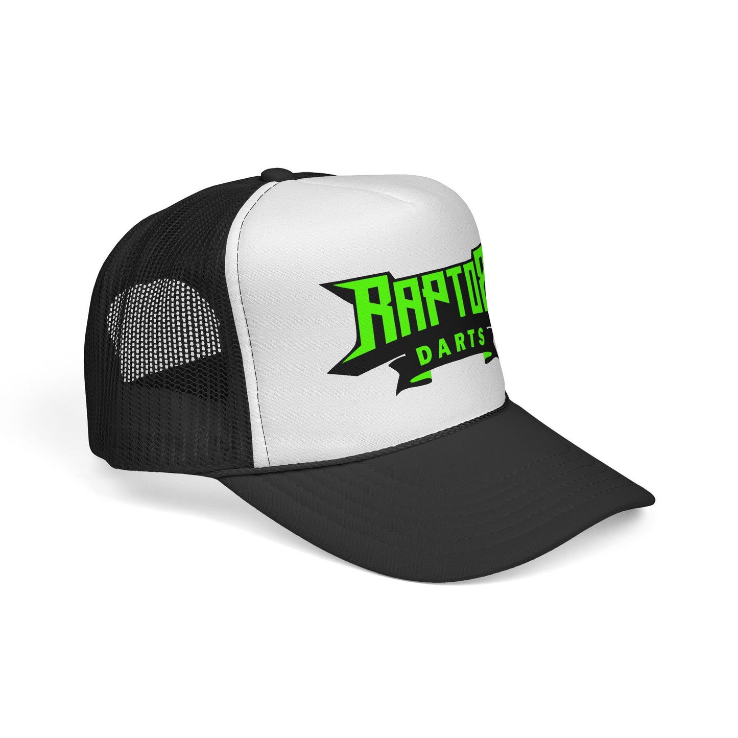 Raptor Darts Trucker Cap — Neon Green Logo Mesh Hat for Dart Players