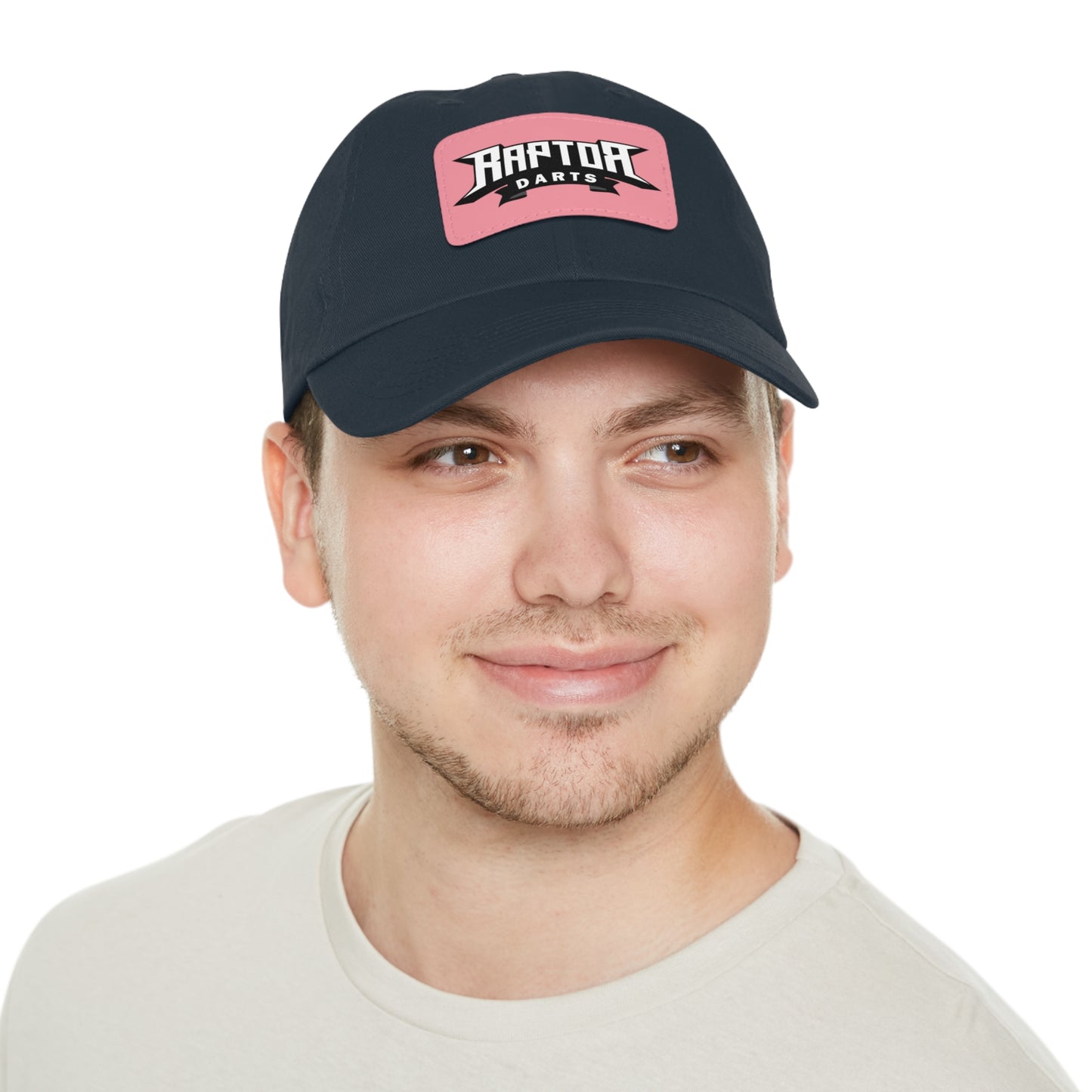 Stylish Dad Hat with Leather Patch Raptor Logo, Casual Headwear, Perfect for Darts Fans, Outdoor Activities, Everyday Wear