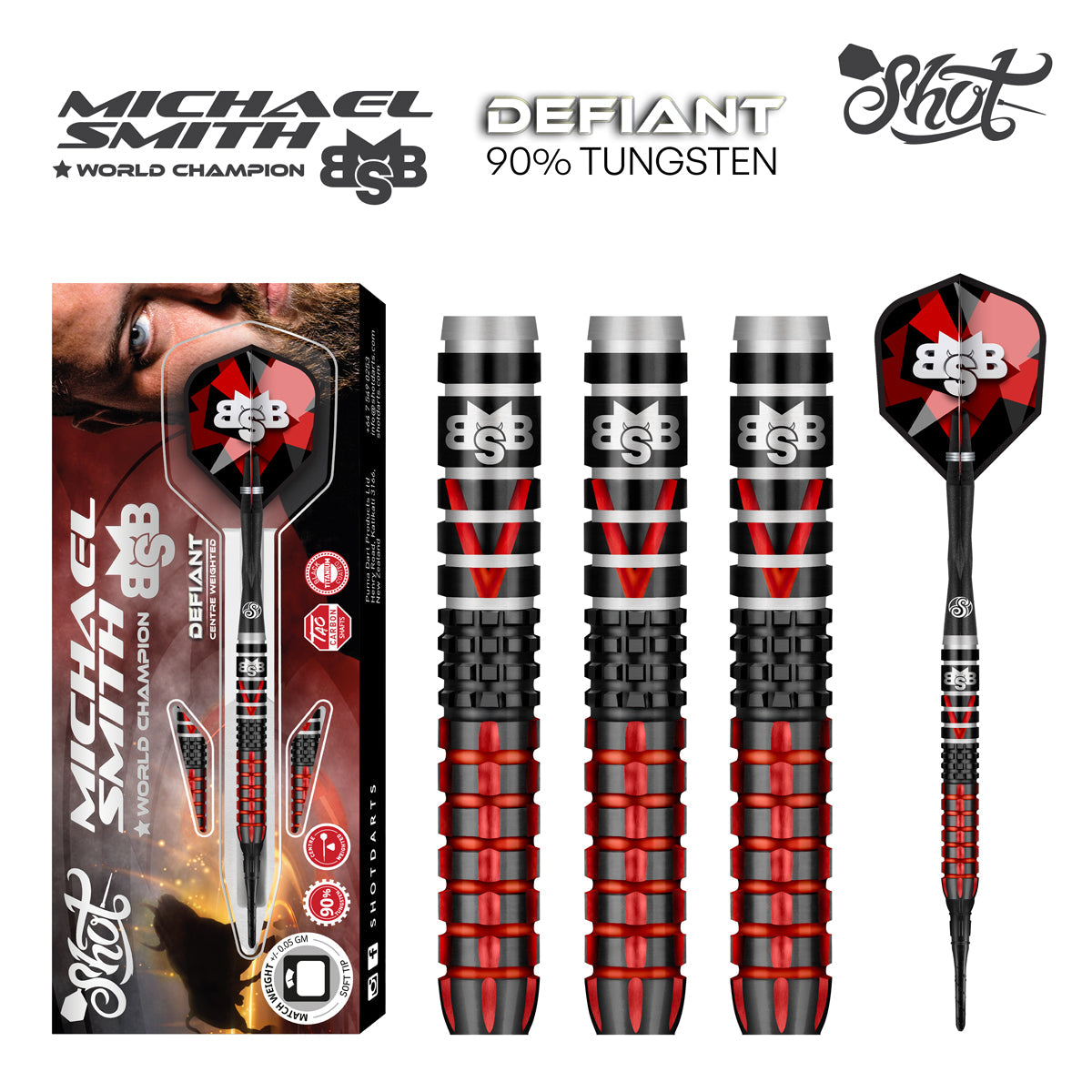 Shot Michael Smith Defiant Soft Tip Darts-20gm