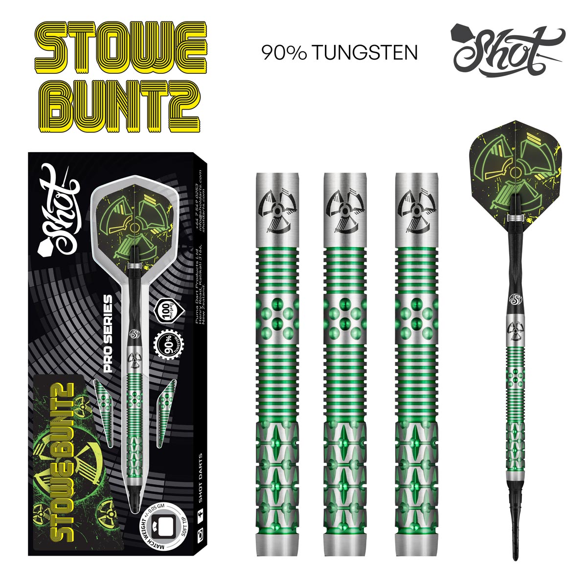 Shot Pro Series – Stowe Buntz 2.0 Soft Tip Dart Set-90% Tungsten-21gm