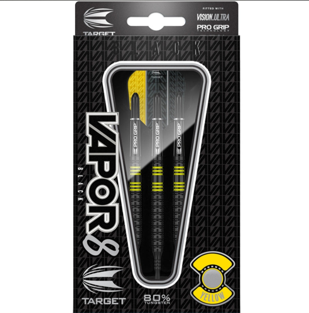 TARGET VAPOR8 BLACK YELLOW SOFT TIP DARTS - 19GM